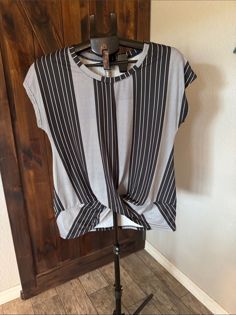Striped Twist-Front Women’s Top - Black & White